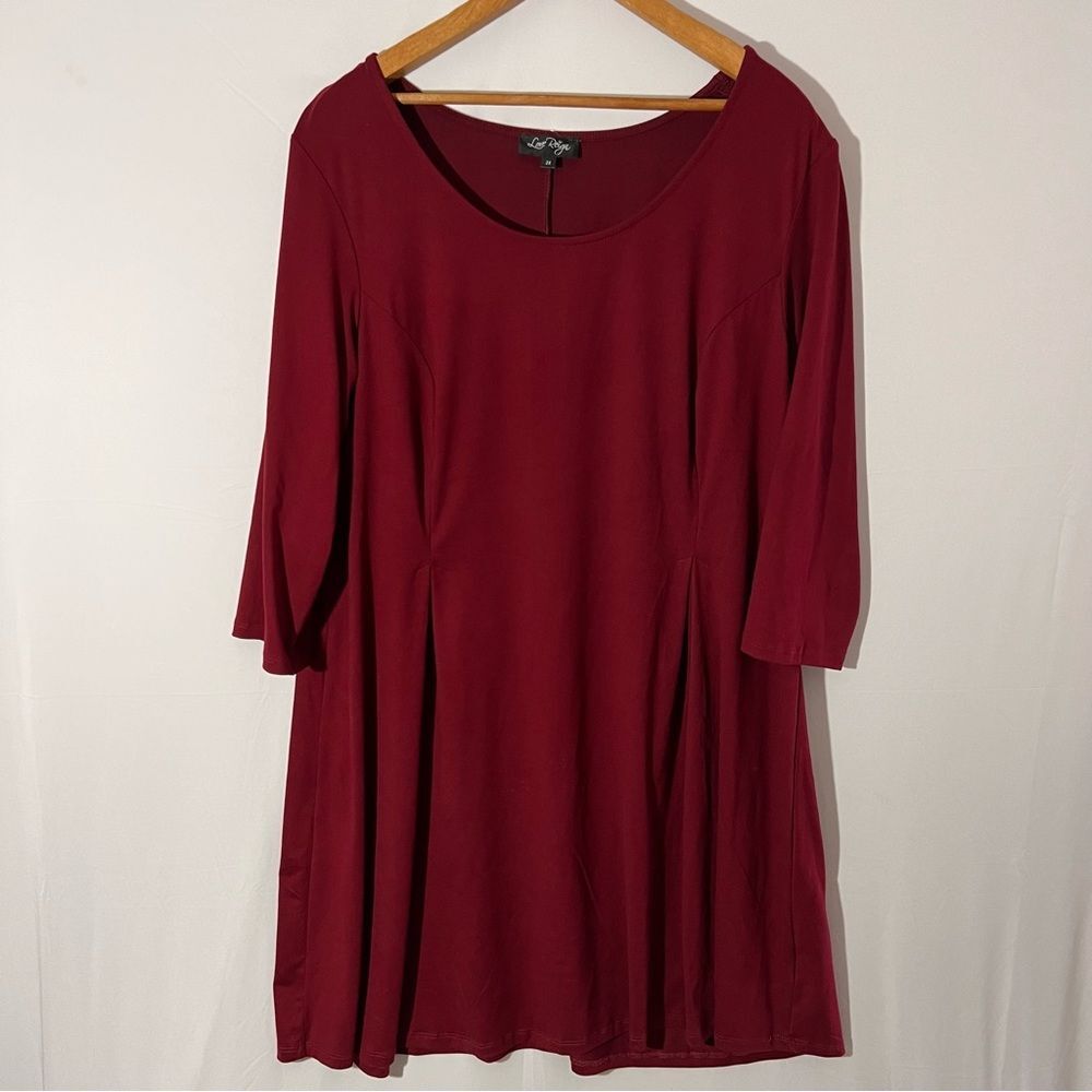 Plus Size Oversized Maroon Stretch Flowing Dress Knee Length 2X